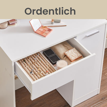 Vanity Table with Mirror, 1 Drawer, 2 Shelves
