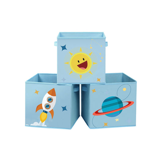 Set of 3 Blue Fabric Cube Storage Bins - image 1