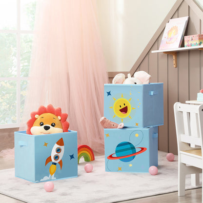 Set of 3 Blue Fabric Cube Storage Bins - image 4