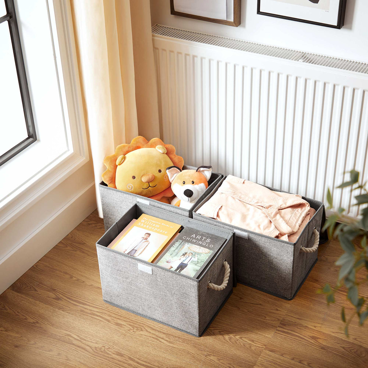 Set of 3 Fabric Storage Boxes with Lid