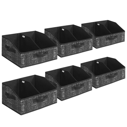Set of 6 Storage Baskets, Foldable Storage Bins, Fabric Boxes, 15.7 x 11.8 x 7.9 Inches, Closet Storage Organizers, 3 Handles, 3 Handles, for Bedroom, Living Room, Ink Black