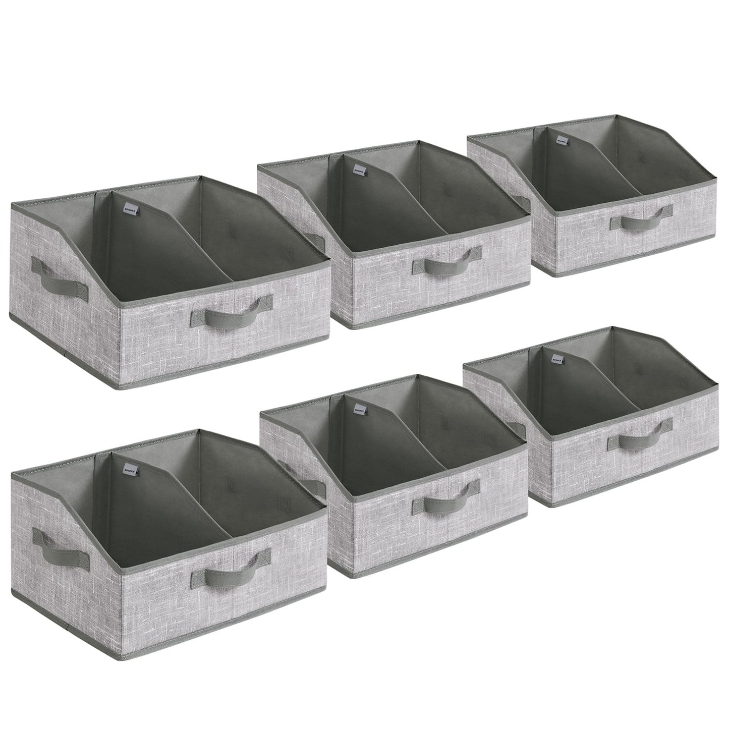 Set of 6 Storage Baskets, Foldable Storage Bins, Fabric Boxes, 15.7 x 11.8 x 7.9 Inches, Closet Storage Organizers, 3 Handles, for Bedroom, Living Room, Cattail Gray