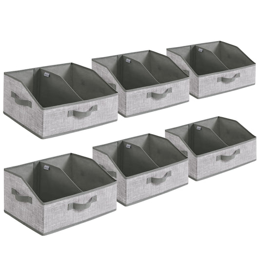 Set of 6 Storage Baskets, Foldable Storage Bins, Fabric Boxes, 15.7 x 11.8 x 7.9 Inches, Closet Storage Organizers, 3 Handles, for Bedroom, Living Room, Cattail Gray