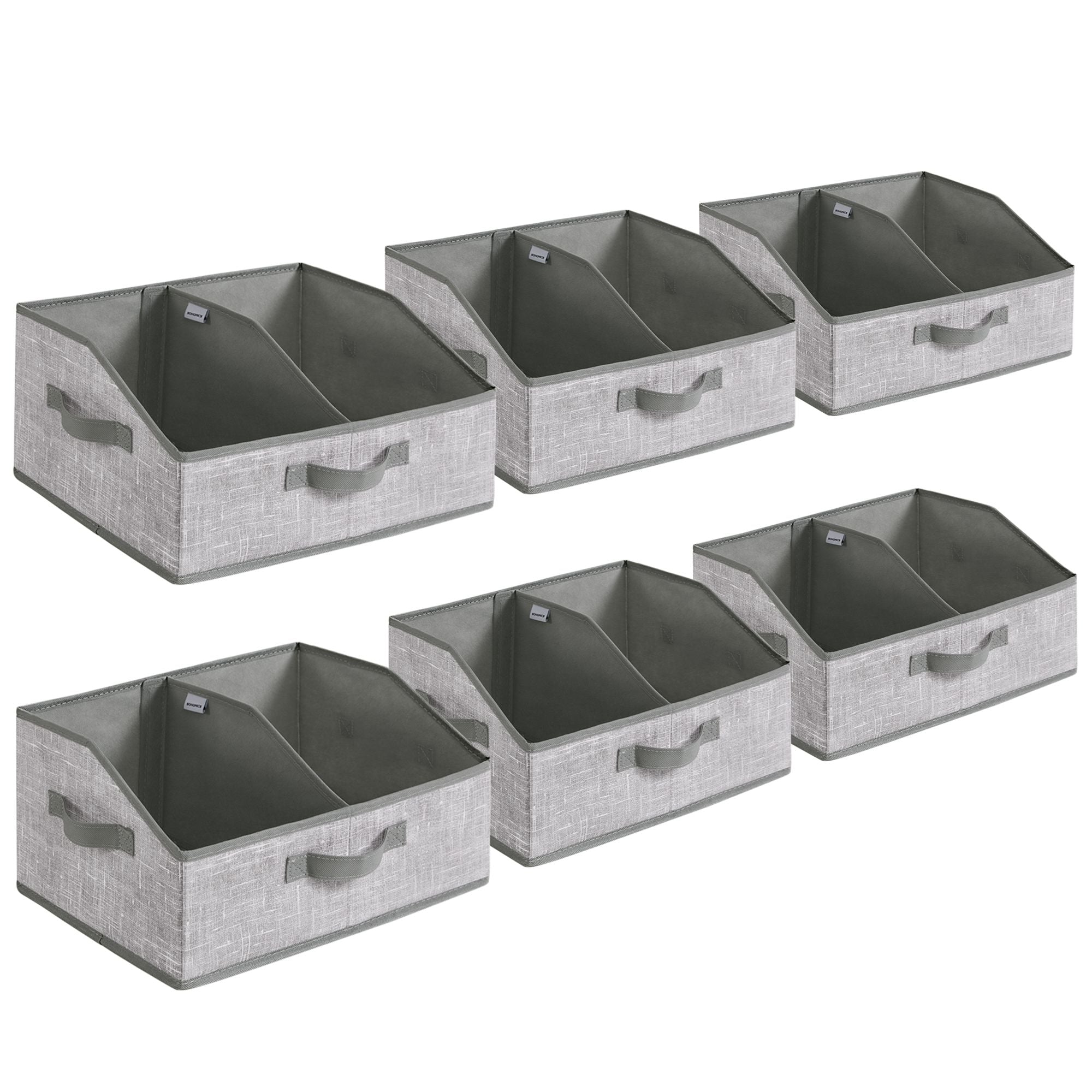 Set of 6 Storage Baskets, Foldable Storage Bins, Fabric Boxes, 15.7 x 11.8 x 7.9 Inches, Closet Storage Organizers, 3 Handles, for Bedroom, Living Room, Cattail Gray URFB0140G01