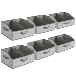 Set of 6 Storage Baskets, Foldable Storage Bins, Fabric Boxes, 15.7 x 11.8 x 7.9 Inches, Closet Storage Organizers, 3 Handles, for Bedroom, Living Room, Cattail Gray URFB0140G01