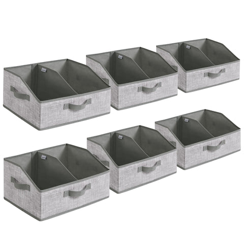 Set of 6 Storage Baskets, Foldable Storage Bins, Fabric Boxes, 15.7 x 11.8 x 7.9 Inches, Closet Storage Organizers, 3 Handles, for Bedroom, Living Room, Cattail Gray URFB0140G01