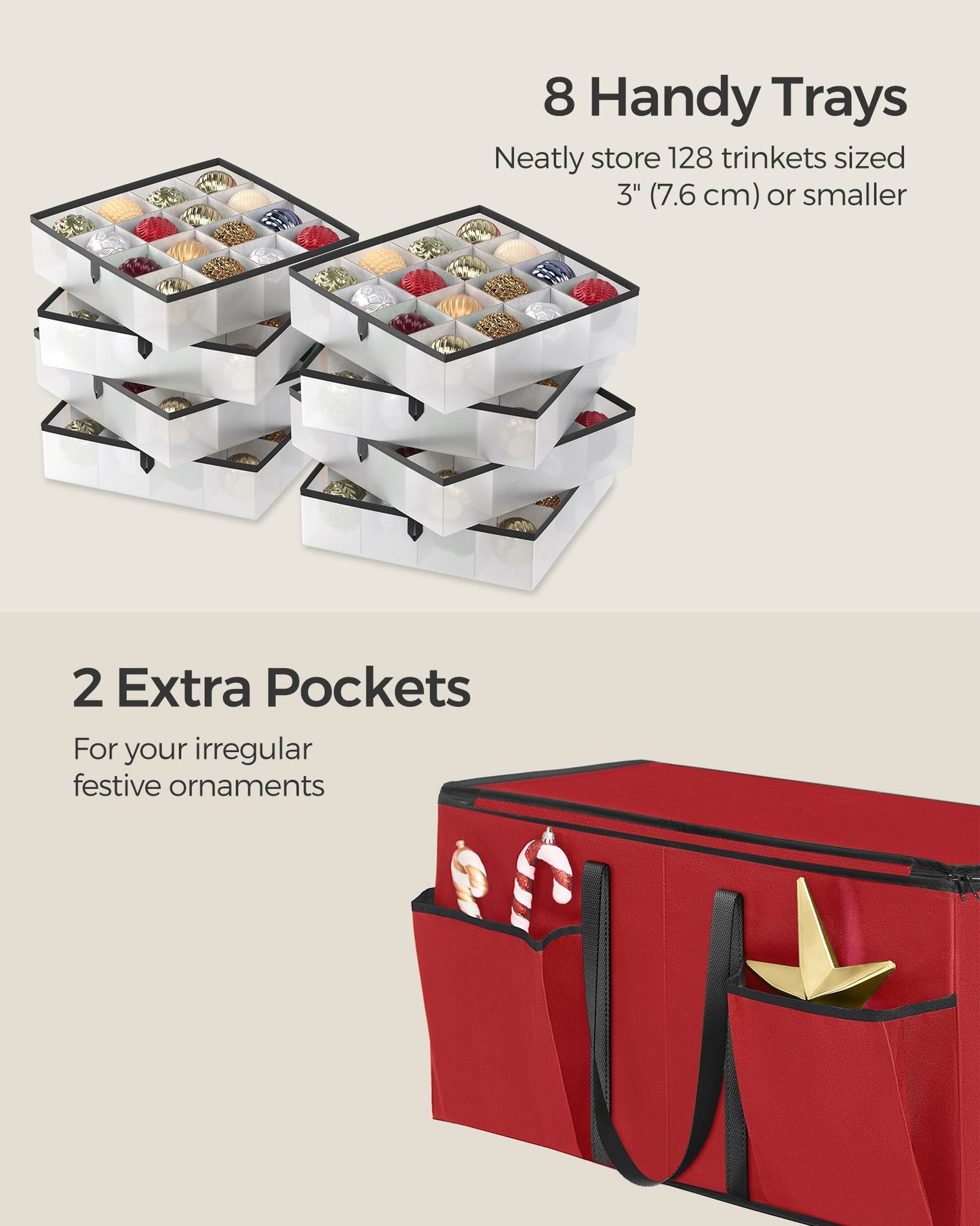 Large Christmas Ornament Storage Box with Dual Zippers