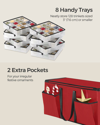Large Christmas Ornament Storage Box with Dual Zippers