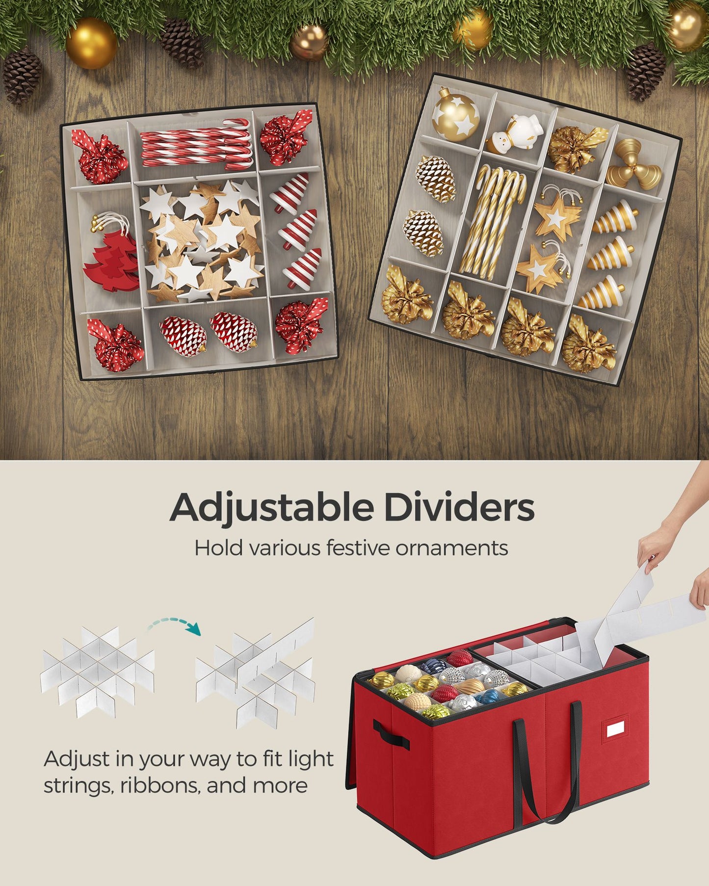 Large Christmas Ornament Storage Box with Dual Zippers