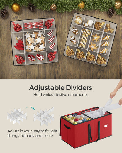 Large Christmas Ornament Storage Box with Dual Zippers