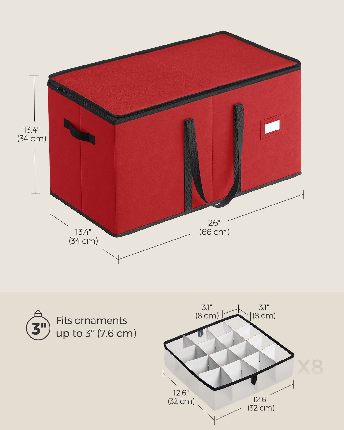Large Christmas Ornament Storage Box with Dual Zippers