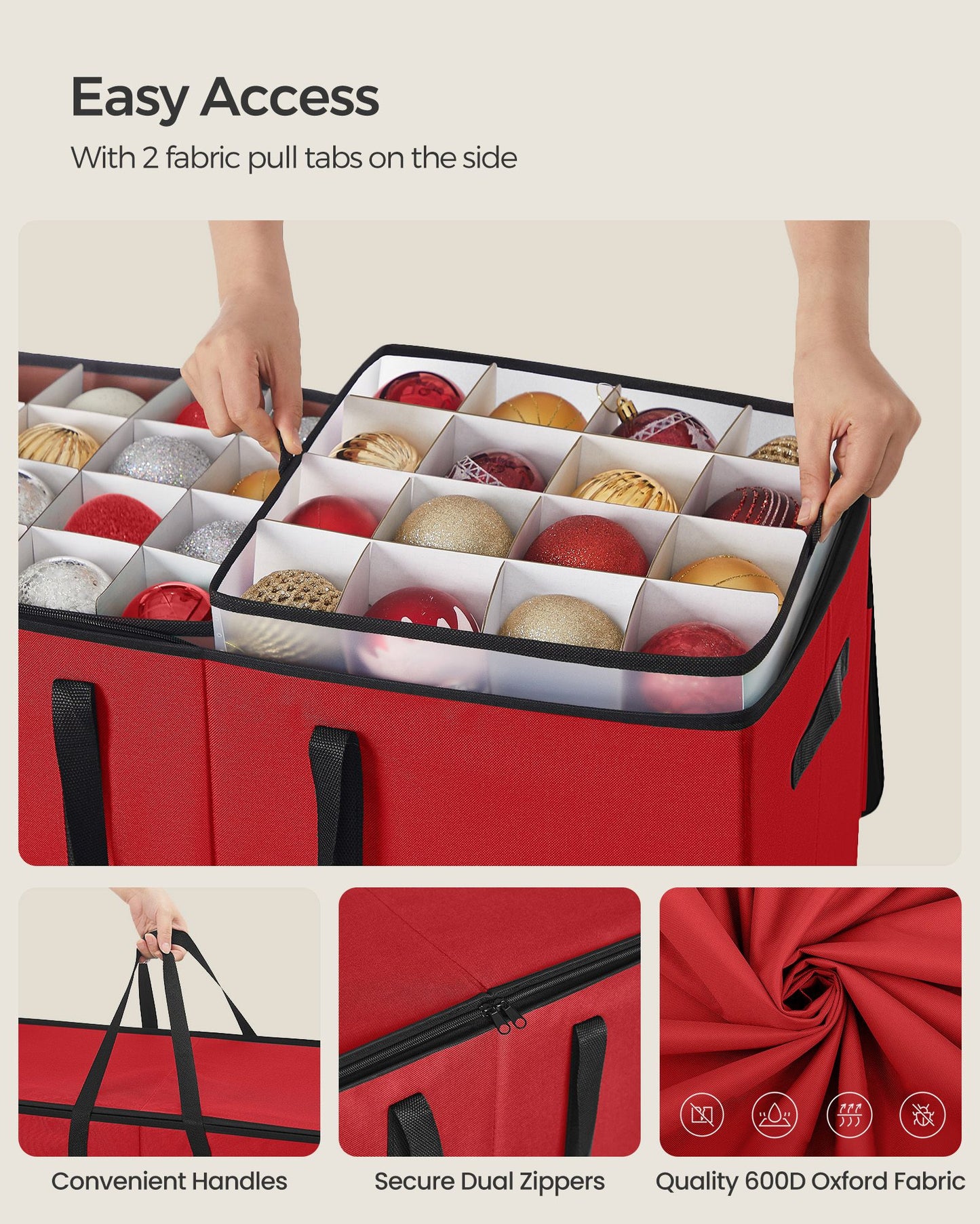 Large Christmas Ornament Storage Box with Dual Zippers
