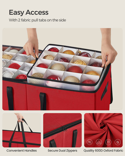 Large Christmas Ornament Storage Box with Dual Zippers