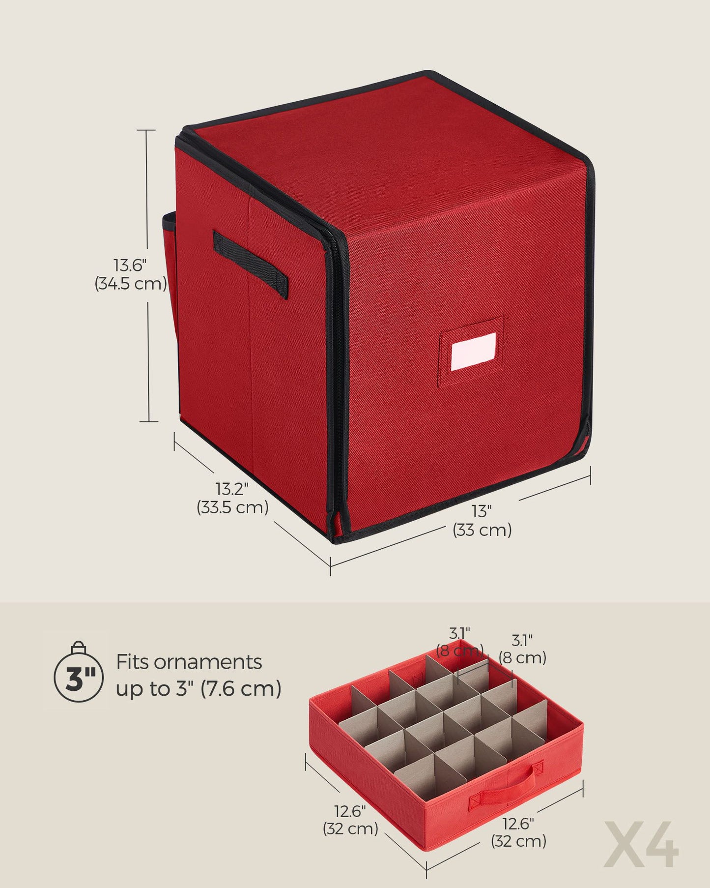 Christmas Ornament Storage Box with 64 Slots