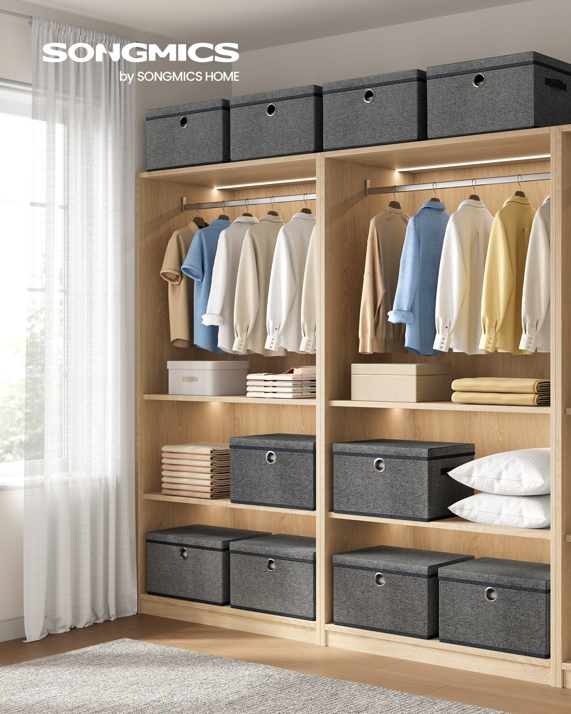 Stackable fabric storage boxes with lids and handles - image 20