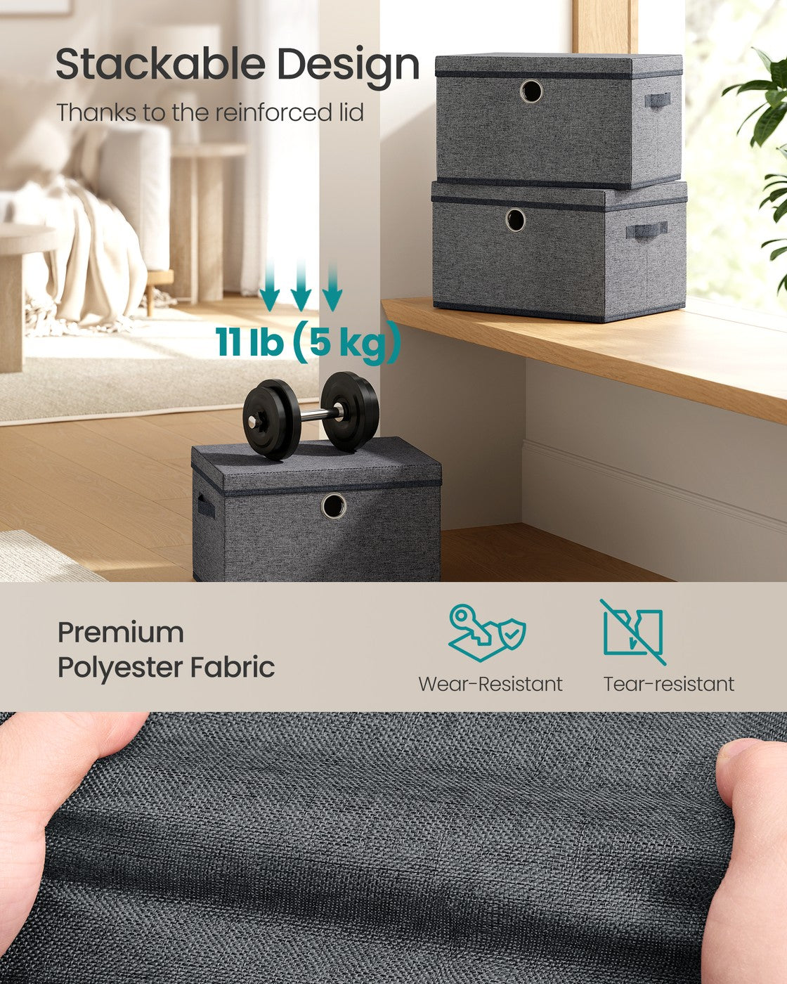 Stackable fabric storage boxes with lids and handles - image 21