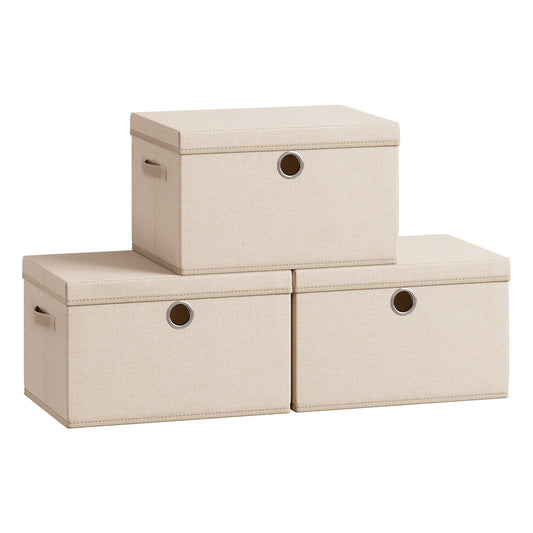 Stackable fabric storage boxes with lids and handles - image 1