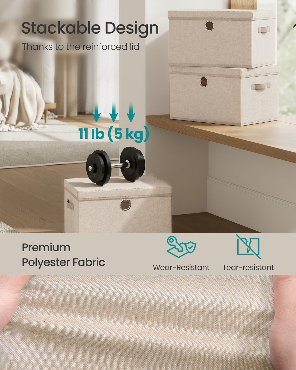 Stackable fabric storage boxes with lids and handles - image 3