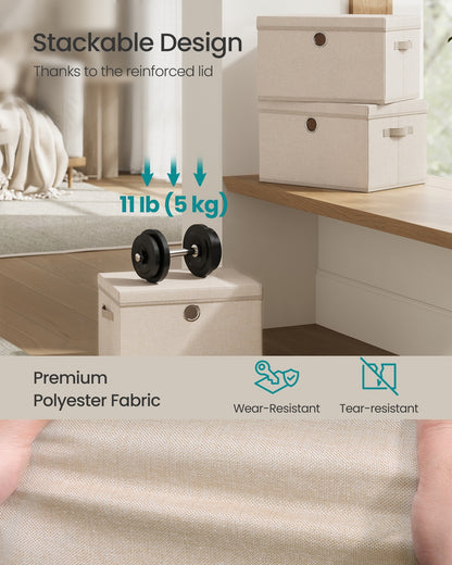 Stackable fabric storage boxes with lids and handles - image 3