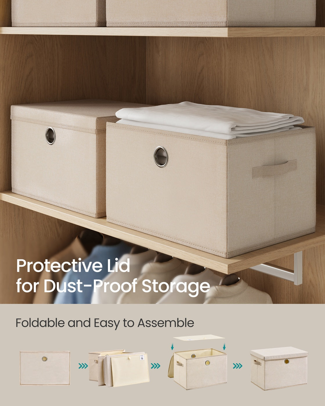 Stackable fabric storage boxes with lids and handles - image 5
