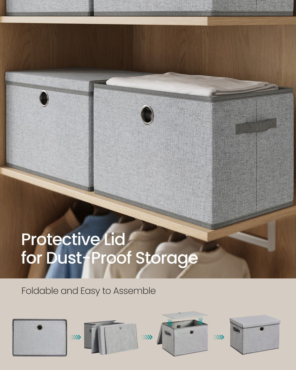 Stackable fabric storage boxes with lids and handles - image 17