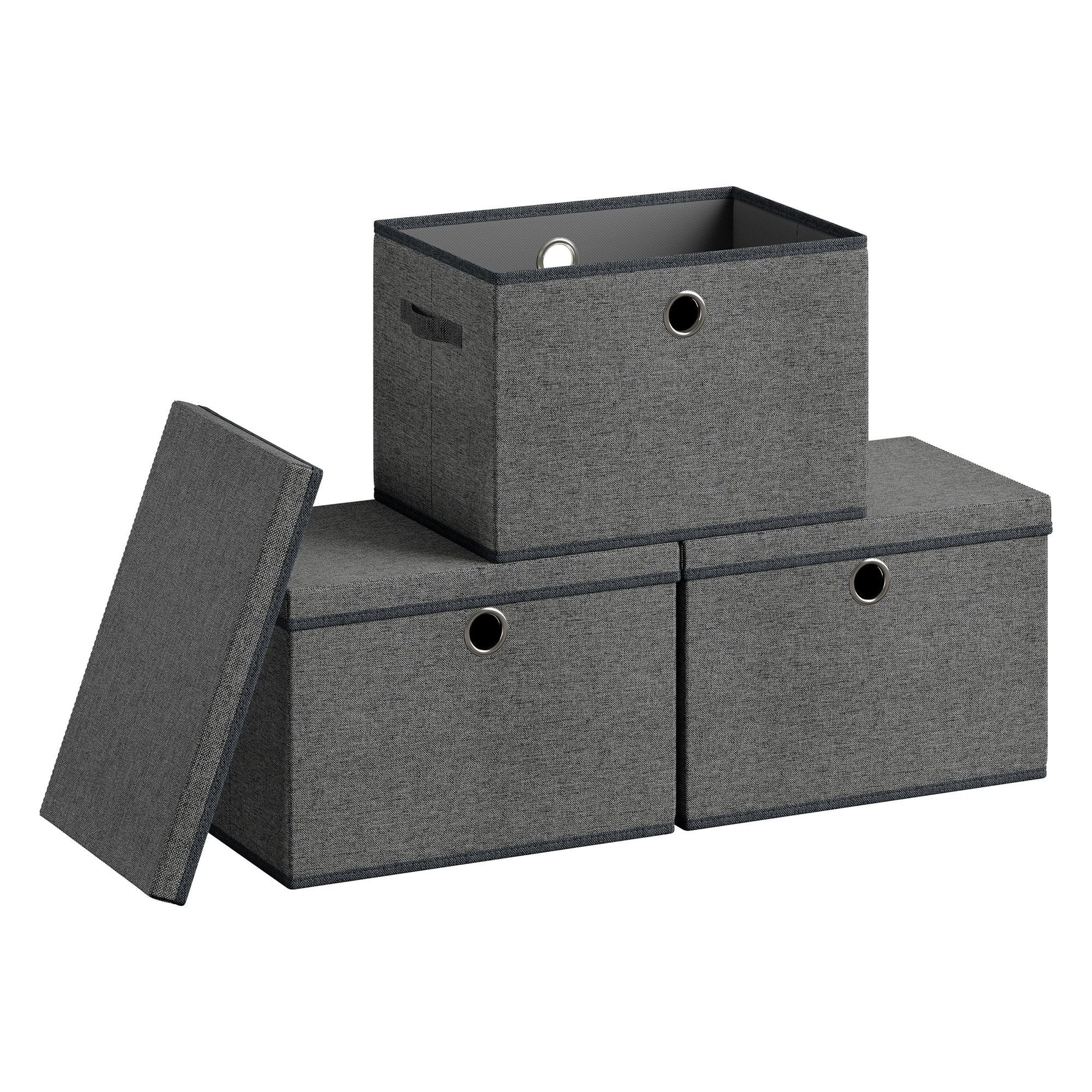 Storage Bins with Lids, 3 Pack Stackable Fabric Storage Boxes, Odorless PP Sheets, Slate Gray - image 2