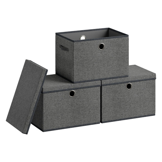 Storage Bins with Lids, 3 Pack Stackable Fabric Storage Boxes, Odorless PP Sheets, Slate Gray - image 1