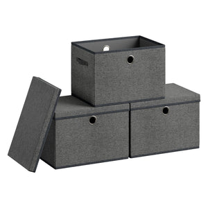 Storage Bins with Lids, 3 Pack Stackable Fabric Storage Boxes, Odorless PP Sheets, Slate Gray - image 2