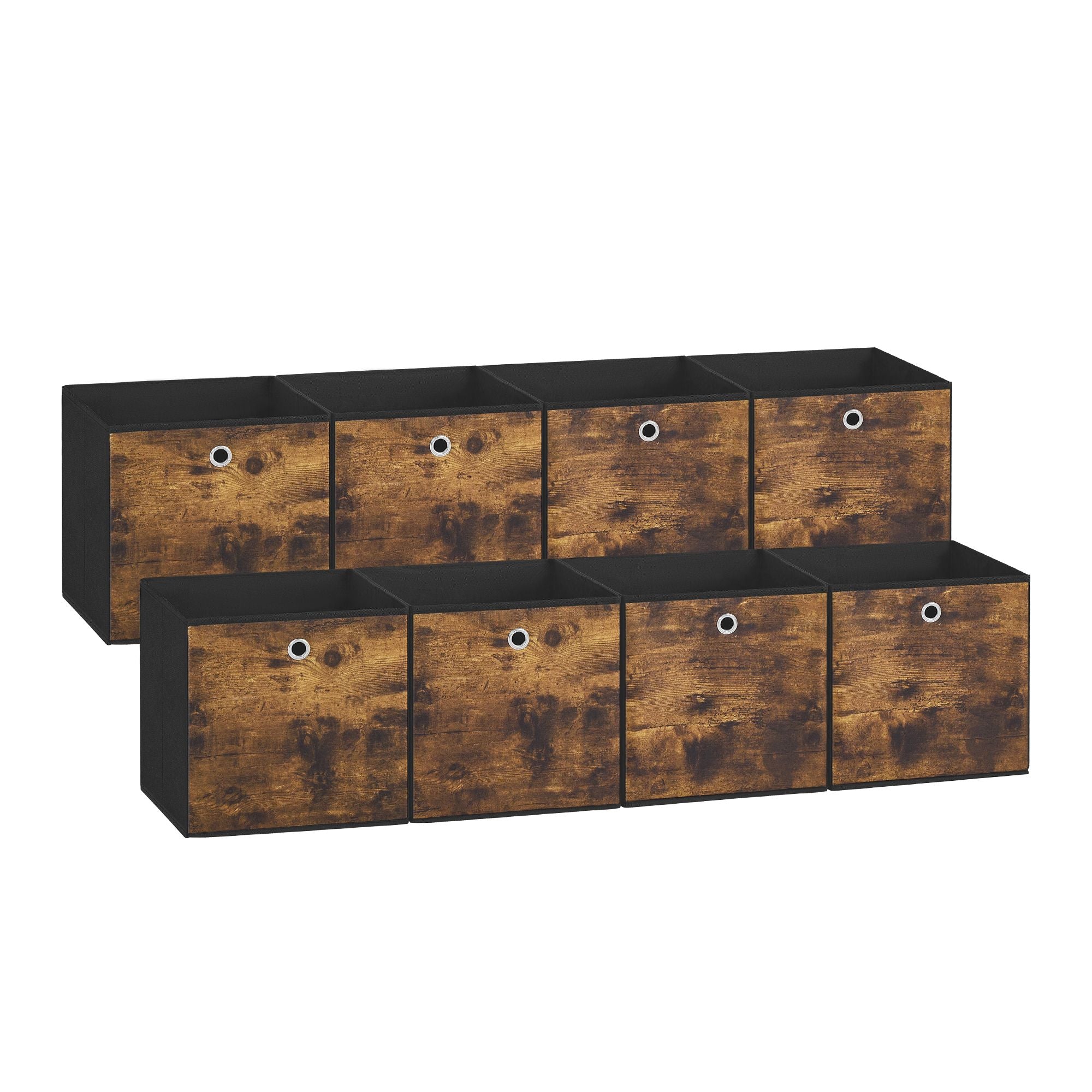 Storage Cubes, Set of 8 Storage Bins, Foldable Fabric Storage Boxes, 10.2 x 10.2 x 11 Inches, Fit Cube Storage Unit, for Clothes, Bedroom, Living Room, Rustic Brown and Ink Black URFB826B01