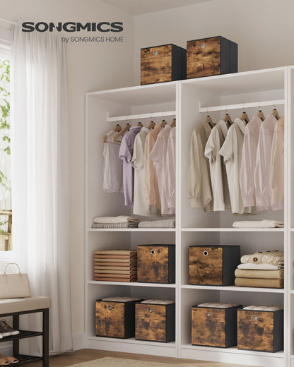 Storage Cubes, Set of 8 Storage Bins, Foldable Fabric Storage Boxes, 10.2 x 10.2 x 11 Inches, Fit Cube Storage Unit, for Clothes, Bedroom, Living Room, Rustic Brown and Ink Black