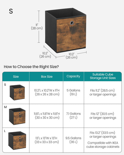 Storage Cubes, Set of 8 Storage Bins, Foldable Fabric Storage Boxes, 10.2 x 10.2 x 11 Inches, Fit Cube Storage Unit, for Clothes, Bedroom, Living Room, Rustic Brown and Ink Black