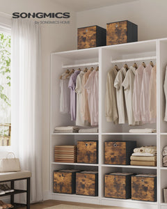 Storage Cubes, Set of 8 Storage Bins, Foldable Fabric Storage Boxes, 11.8 x 11.8 x 11.8 Inches, Fit Cube Storage Unit, for Clothes, Bedroom, Living Room, Rustic Brown and Ink Black