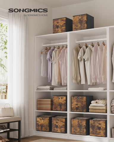 Storage Cubes, Set of 8 Storage Bins, Foldable Fabric Storage Boxes, 11.8 x 11.8 x 11.8 Inches, Fit Cube Storage Unit, for Clothes, Bedroom, Living Room, Rustic Brown and Ink Black