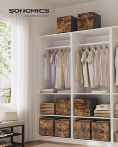 Storage Cubes, Set of 8 Storage Bins, Foldable Fabric Storage Boxes, 13 x 13 x 13 Inches, Fit Cube Storage Unit, for Clothes, Bedroom, Living Room, Rustic Brown and Ink Black