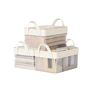 Storage Bins Set of 3 Transparent Mesh Cream White