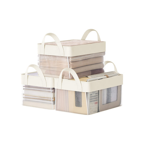 Storage Bins Set of 3 Transparent Mesh Cream White