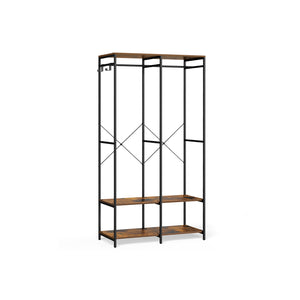 Iron and Wood Clothes Rack with Hanging Rods, Closet Shelves, Removable Hooks