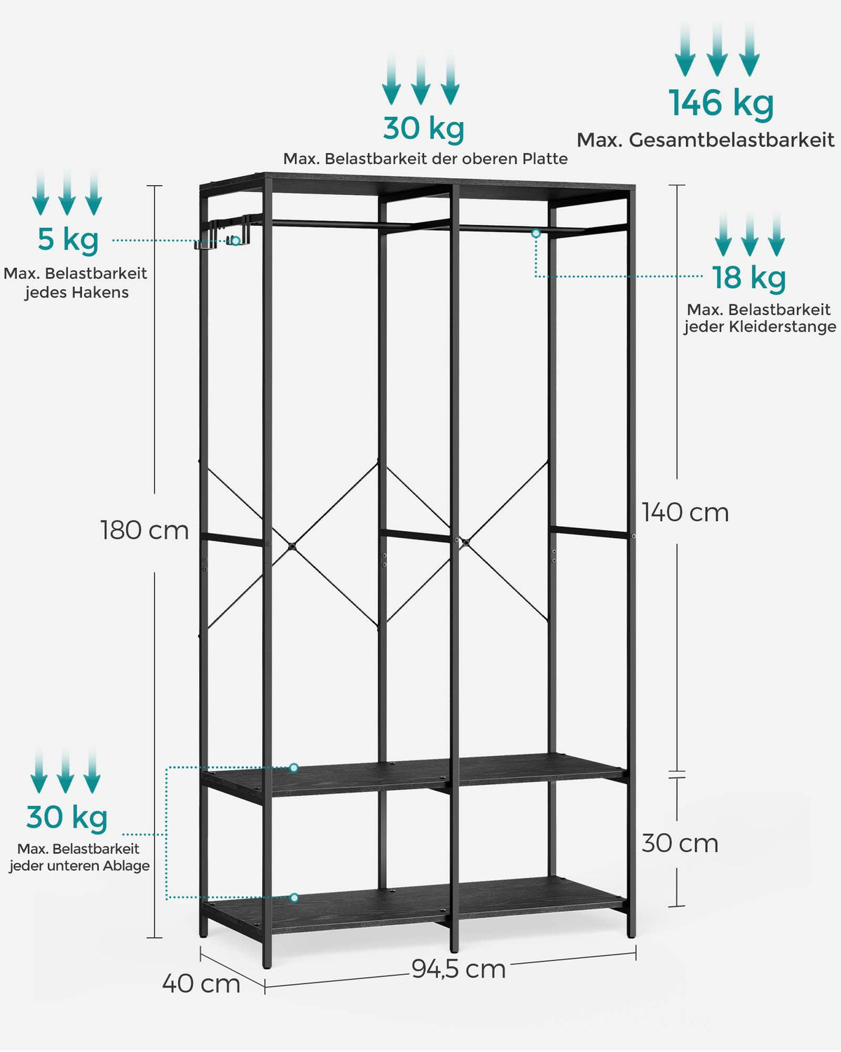 Portable Clothes Wardrobe Ebony Black