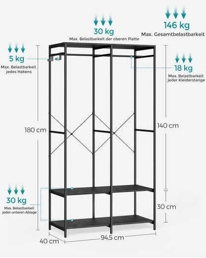Portable Clothes Wardrobe Ebony Black