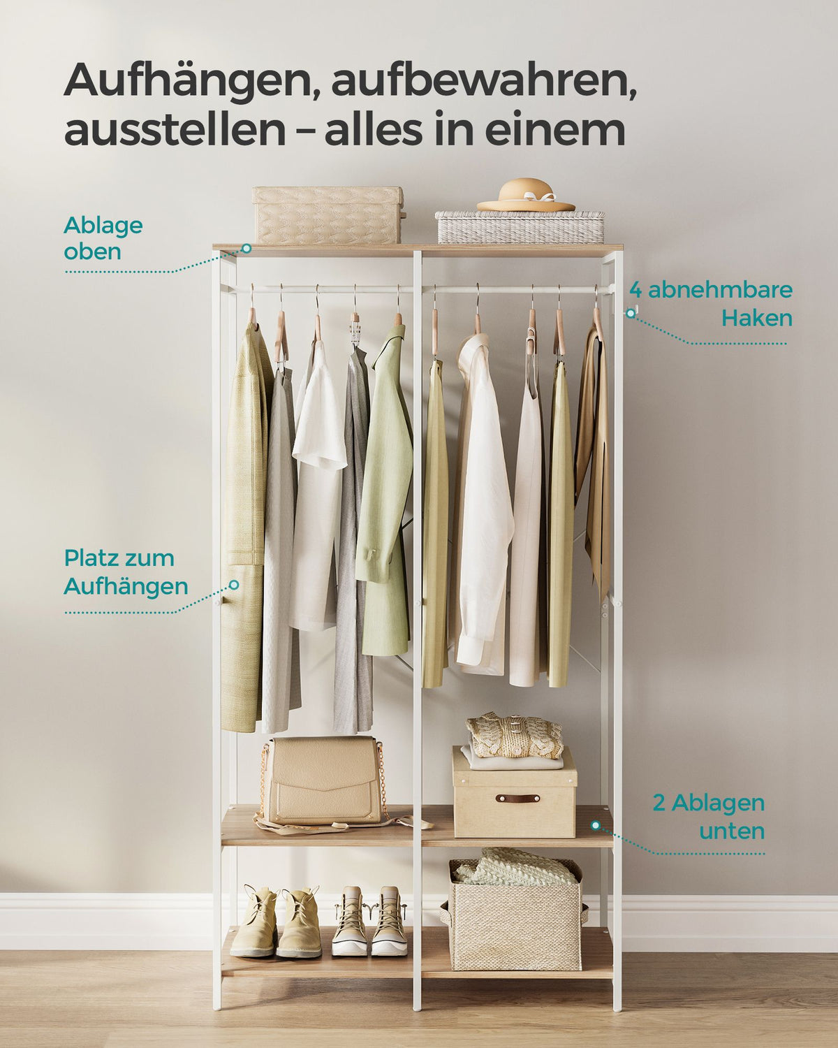 Portable Clothes Wardrobe Natural Beige