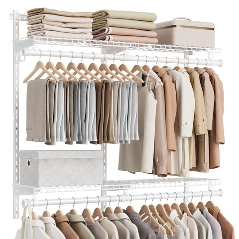 Closet Insert Organizer, 4-6 ft, with 4 Hanging Rods, 4 Shelves, Cloud White