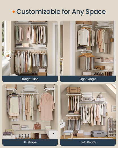 Closet Insert Organizer, 4-6 ft, with 4 Hanging Rods, 4 Shelves, Cloud White