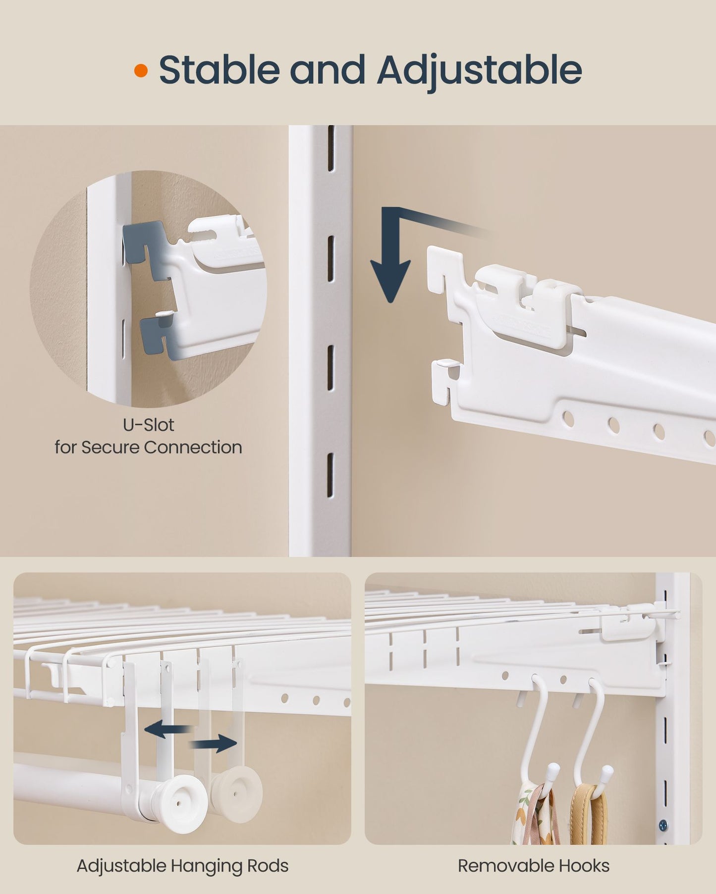 Closet Insert Organizer, 4-6 ft, with 4 Hanging Rods, 4 Shelves, Cloud White