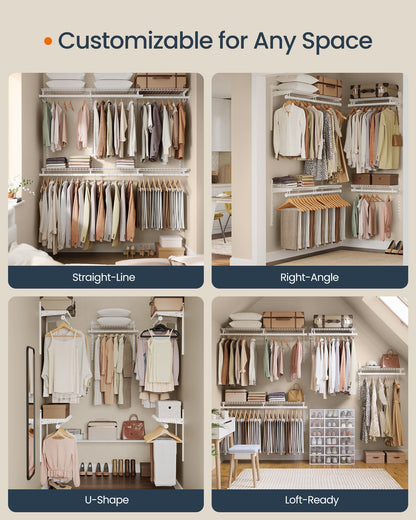 Closet Insert Organizer, 4-8 ft, with 6 Hanging Rods, 6 Shelves, Cloud White
