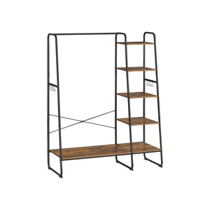 Clothes Rack with Shoe Shelf, 5-Tier Storage Rack, 6 Side Hooks