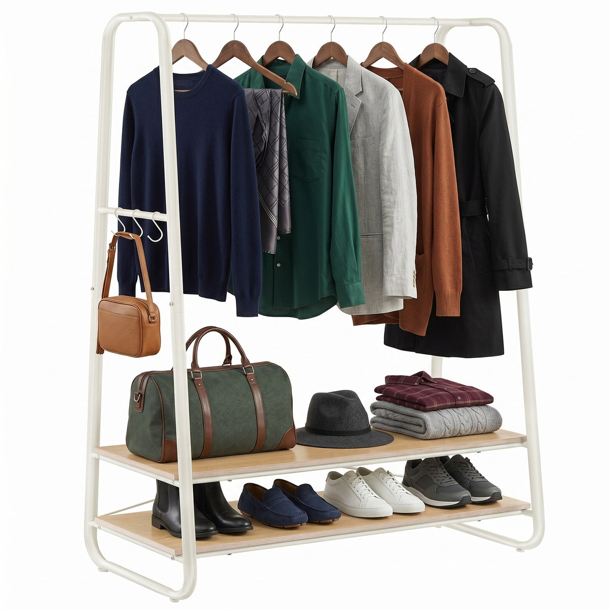 Clothes Rail, Clothes Rack with 2 Shelves, 6 S Hooks