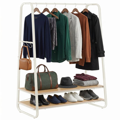 Clothes Rail, Clothes Rack with 2 Shelves, 6 S Hooks