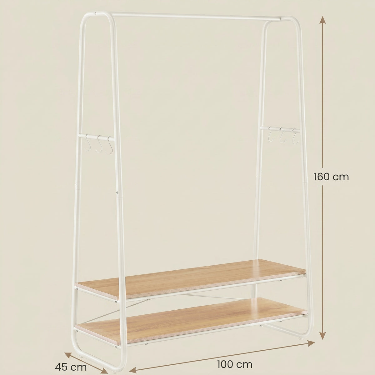 Clothes Rail, Clothes Rack with 2 Shelves, 6 S Hooks