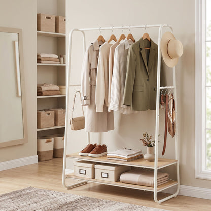 Clothes Rail, Clothes Rack with 2 Shelves, 6 S Hooks