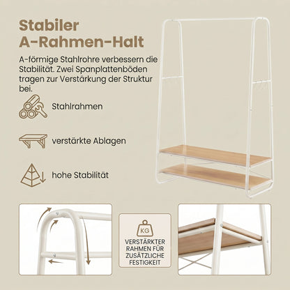 Clothes Rail, Clothes Rack with 2 Shelves, 6 S Hooks